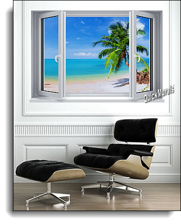 Tropical Palm Window #2 One-Piece Canvas Peel and Stick Wall Mural