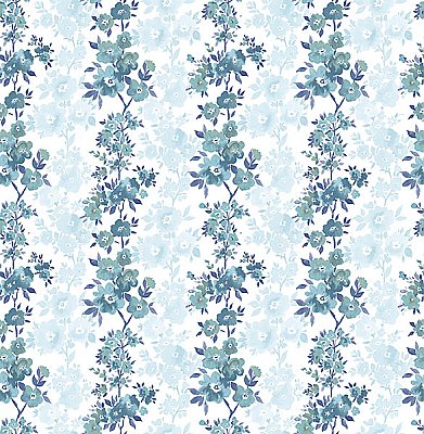 Charlise Blue Floral Stripe Wallpaper