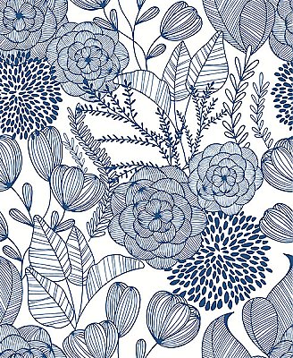 Alannah Navy Botanical Wallpaper