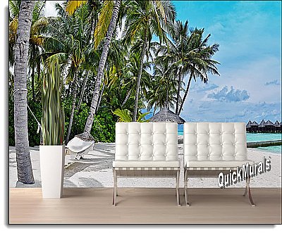Tropical Island Resort Peel & Stick Canvas Wall Mural Roomsetting