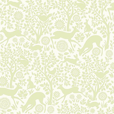 Anahi Light Green Forest Fauna Wallpaper