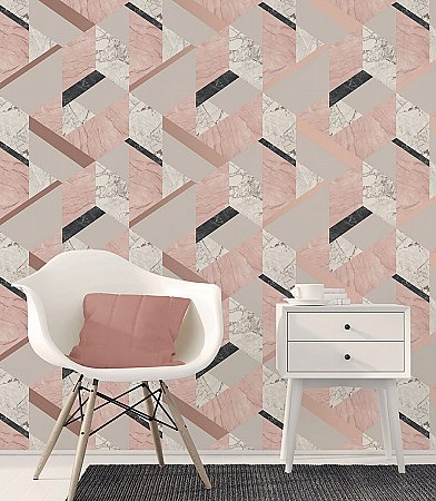 Elvira Pink Marble Geometric Wallpaper