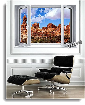Desert Canyon Window 1-Piece Canvas Peel and Stick Wall Mural Roomsetting