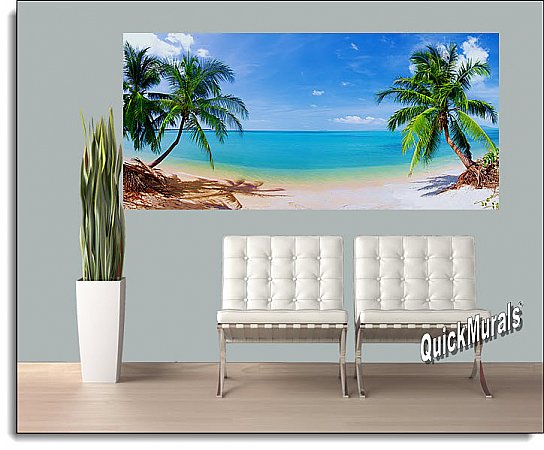 Coconut Beach Panoramic One-piece Peel & Stick Canvas Wall Mural