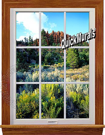 Floral Canyon Window 1-Piece Peel and Stick Canvas Wall Mural