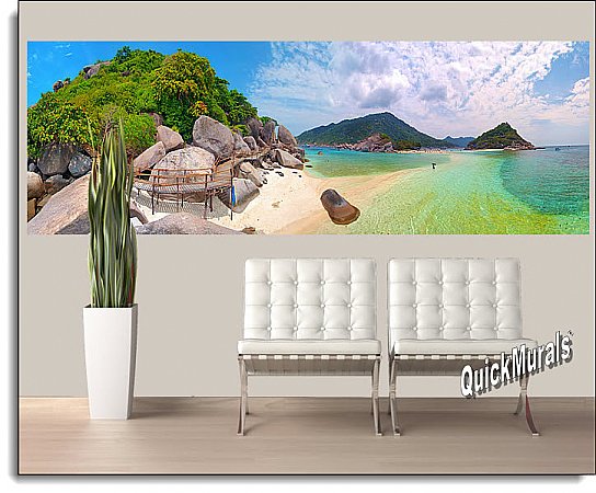 Tropical Beach Resort One-piece Peel & Stick Canvas Wall Mural Roomsetting