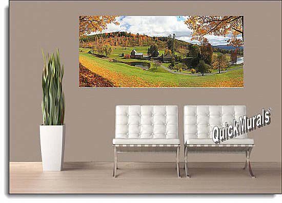 Vermont Farmhouse Panoramic One-piece Peel & Stick Canvas Wall Mural Roomsetting