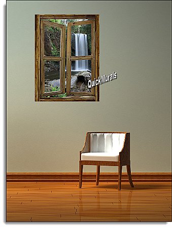 Waterfall Cabin Window Mural #2 Roomsetting