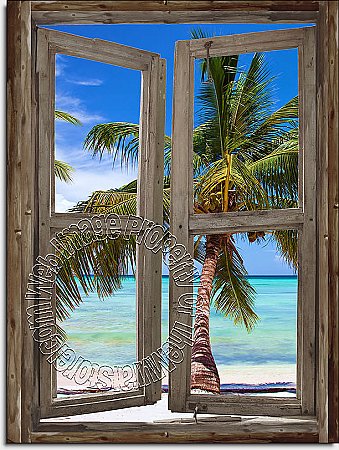 Beach Cabin Window Mural #5 One-piece Peel and Stick Canvas Wall Mural