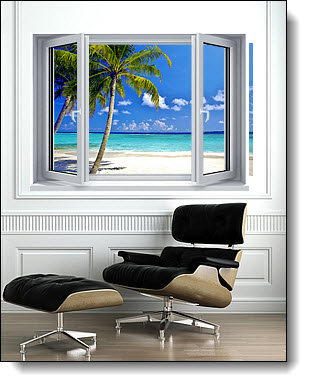 Tropical Ocean Window 1-Piece Peel and Stick Canvas Mural