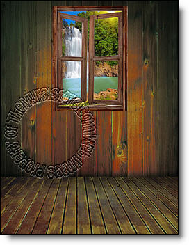 Waterfall Cabin Window Mural
