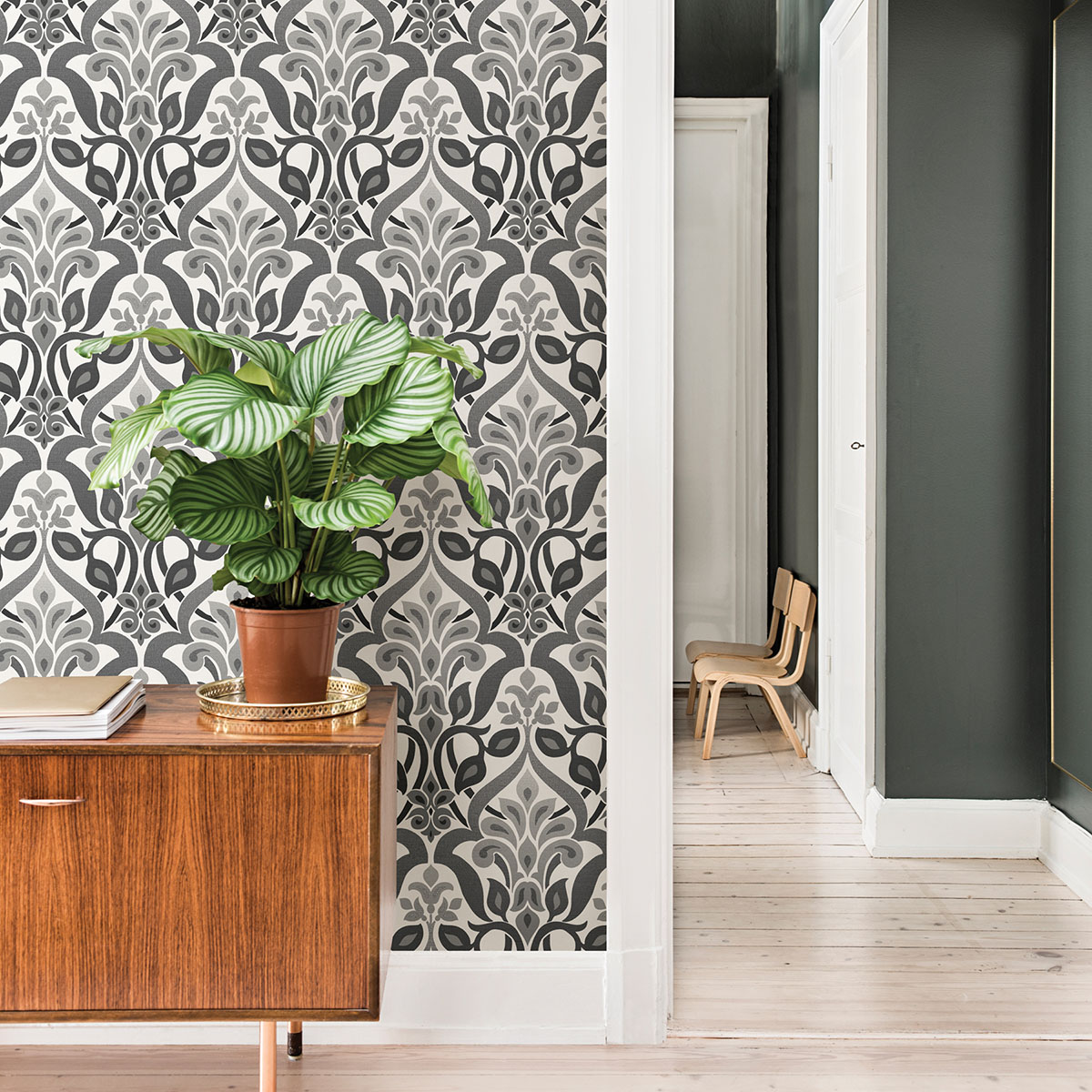 Fusion Black Ombre Damask Wallpaper |Wallpaper And Borders |The Mural Store