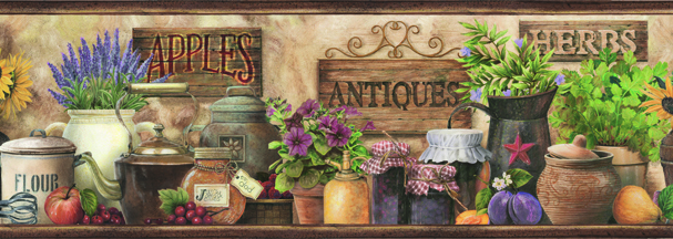 Brittany Brown Herbs Antiques Portrait Border |Wallpaper And Borders ...