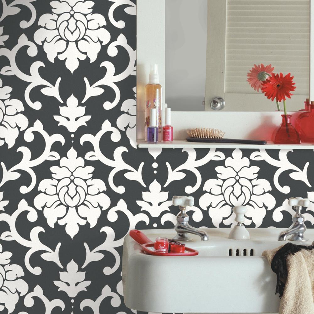 DAMASK BLACK PEEL & STICK WALLPAPER |Peel And Stick Decals |The Mural Store