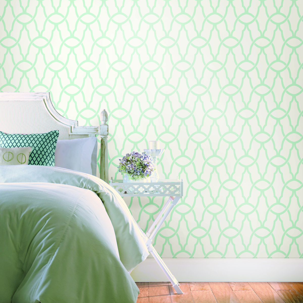 TRELLIS BLUE PEEL & STICK WALLPAPER |Peel And Stick Decals |The Mural Store