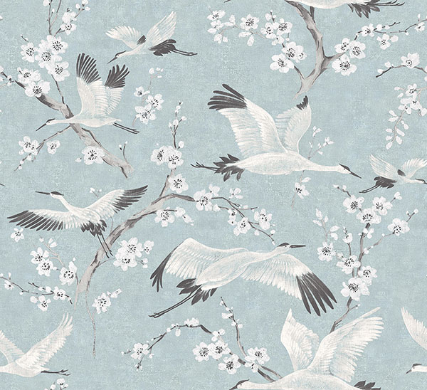 Airone Blue Crane Wallpaper |Wallpaper And Borders |The Mural Store