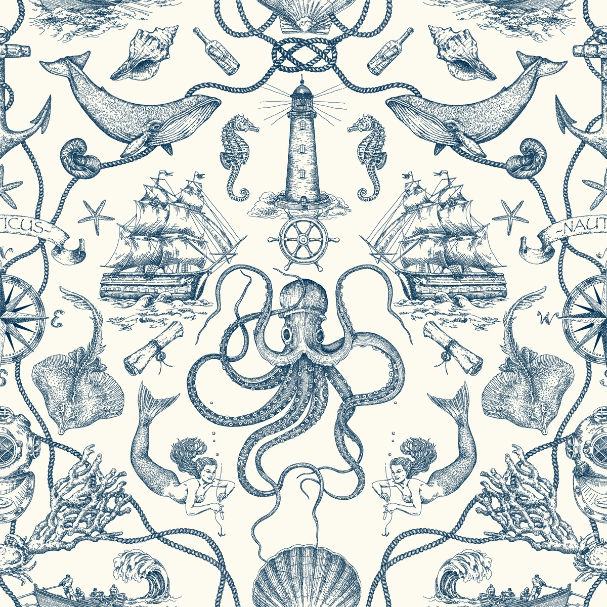 Deep Sea Toile Wallpaper |Wallpaper And Borders |The Mural Store