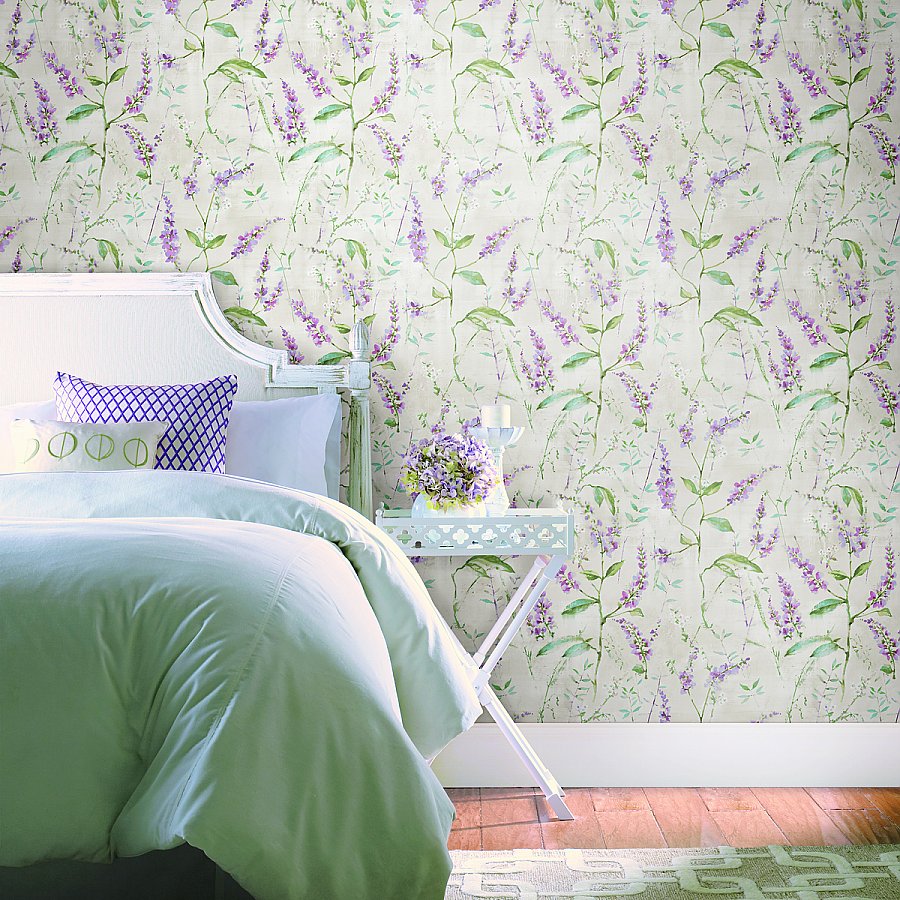 PURPLE FLORAL SPRIG PEEL & STICK WALLPAPER |Wallpaper And Borders |The