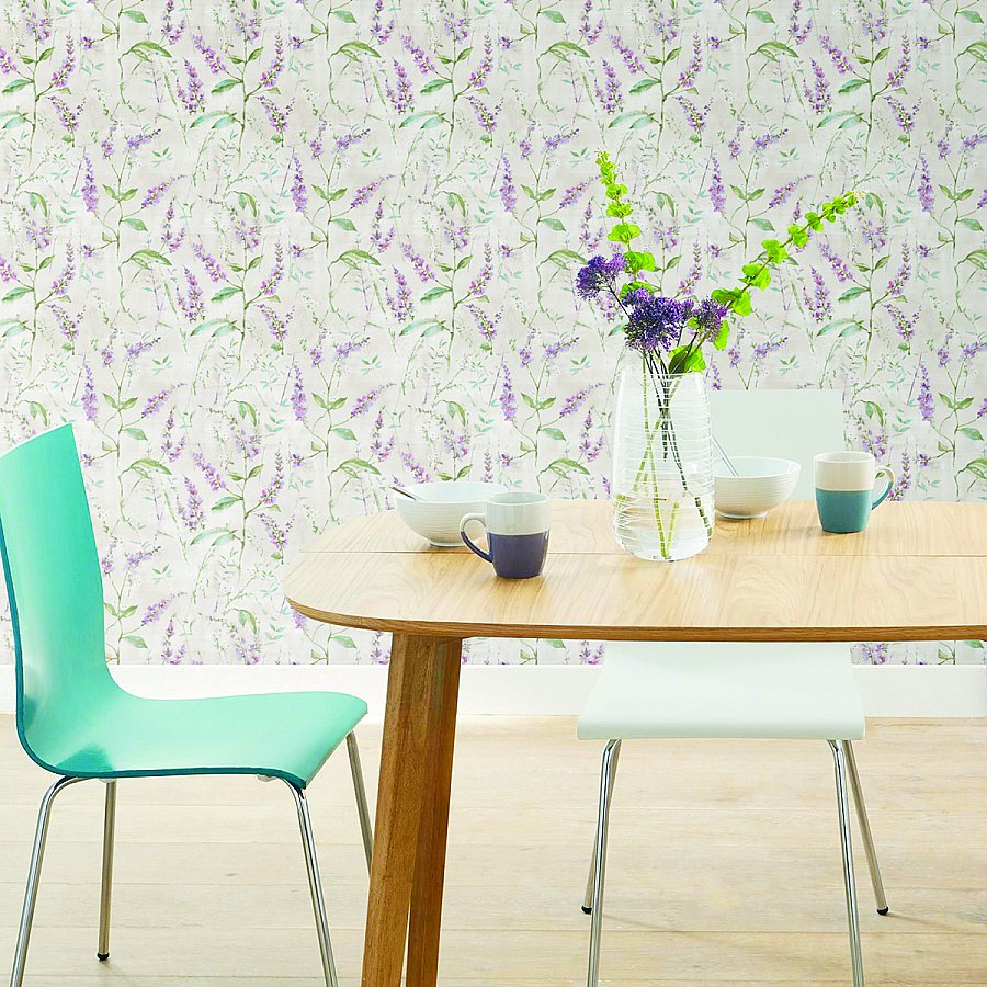 PURPLE FLORAL SPRIG PEEL & STICK WALLPAPER |Wallpaper And Borders |The