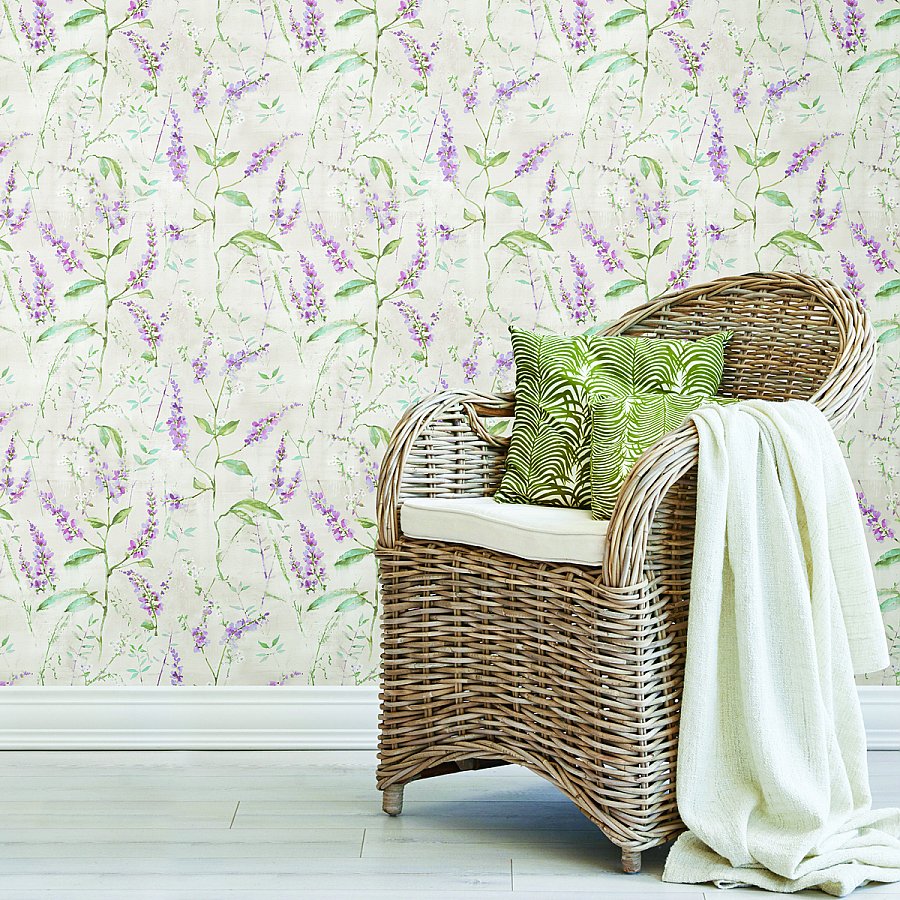 PURPLE FLORAL SPRIG PEEL & STICK WALLPAPER |Wallpaper And Borders |The