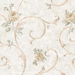 Lotus Blue Floral Scroll Wallpaper