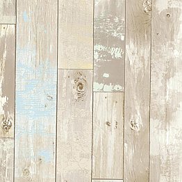 Dean Neutral Distressed Wood Panel Wallpaper
