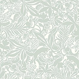 Lummig Fox Seafoam Botanical Wallpaper