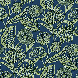 Alma Blue Tropical Floral Wallpaper