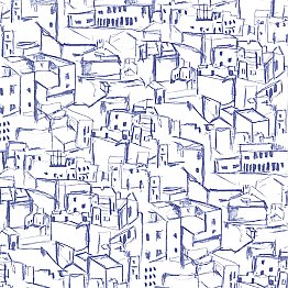 Kasabian Blue Hillside Village Sketch Wallpaper