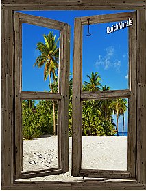 Beach Cabin Window Mural #10 One-piece Peel and Stick Canvas Wall Mural