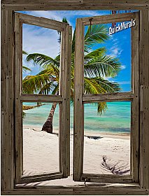 Beach Cabin Window Mural #12 One-piece Peel and Stick Canvas Wall Mural
