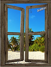 Beach Cabin Window Mural #13 One-piece Peel and Stick Canvas Wall Mural