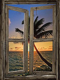 Beach Cabin Window Mural #6 One-piece Peel and Stick Canvas Wall Mural