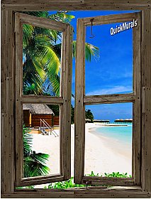 Beach Cabin Window Mural #9 One-piece Peel and Stick Canvas Wall Mural