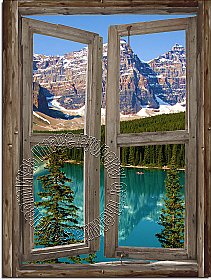 Mountain Cabin Window Mural #2 DT1298 One-piece Peel and Stick Canvas Wall Mural