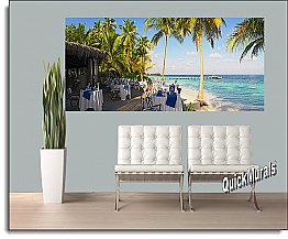 Oceanside Cafe Panoramic One-piece Peel & Stick Canvas Wall Mural