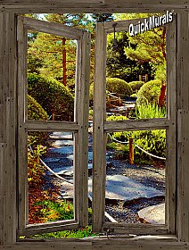 Stone Path Cabin Window One-piece Peel and Stick Canvas Wall Mural
