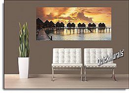 Tiki Resort at Sunset One-piece Peel & Stick Canvas Wall Mural