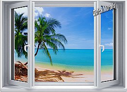 Tropical Palm Window #1 One-Piece Canvas Peel and Stick Canvas Wall Mural