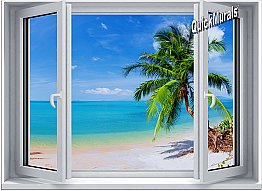 Tropical Palm Window #2 One-Piece Canvas Peel and Stick Canvas Wall Mural