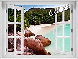 Barbados Island Window 1-Piece Peel and Stick Mural