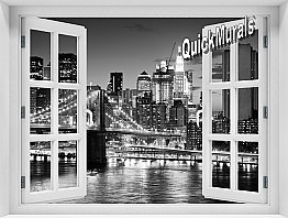 Brooklyn New York Bridge Black and White Window 1-Piece Peel and Stick Mural