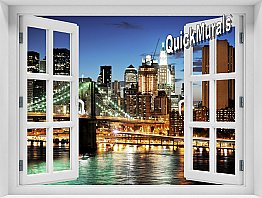 Brooklyn Bridge New York (Color) Window 1-Piece Peel and Stick Mural