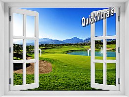 Putting Green Window 1-Piece Peel and Stick Mural