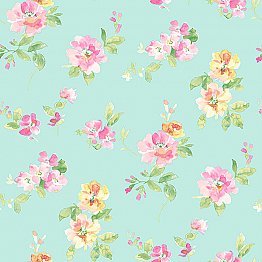Captiva Aqua Floral Toss Wallpaper