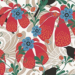 Waiola Red Tropical Floral Wallpaper