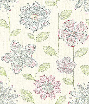 Maisie Green Batik Flower Wallpaper
