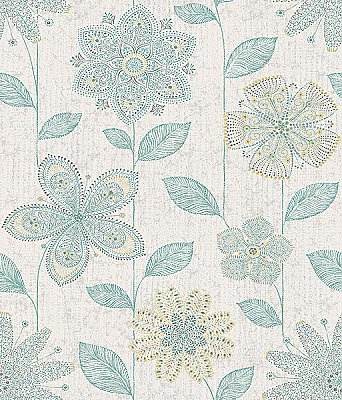 Maisie Teal Batik Flower Wallpaper