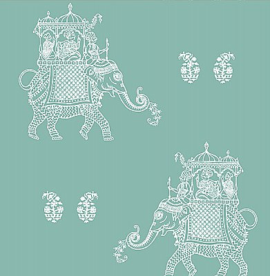 Ophelia Turquoise Elephant Wallpaper