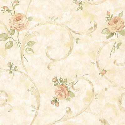 Lotus Peach Floral Scroll Wallpaper